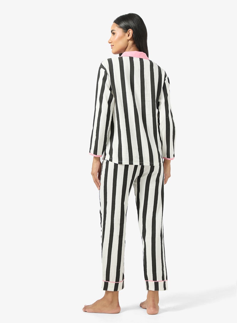 Ginger Button Up Stripe Shirt & Pyjama Set - Image 2