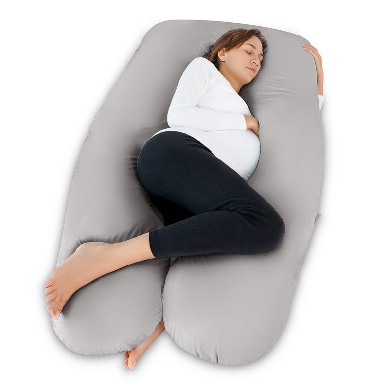 Meiz Meiz Pregnancy Pillow Cooling Silky Pregnancy Pillows for Sleeping Maternity Body Pillow for Pregnant Woman with Cooling Silk Jersey Cover Light Grey