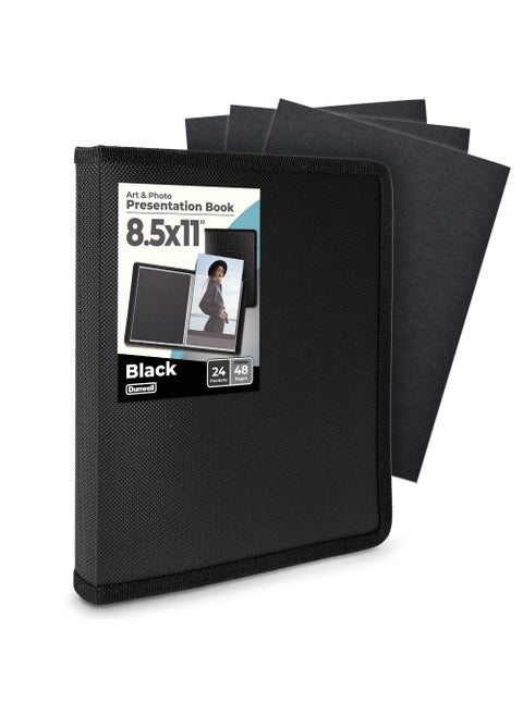 Dunwell Art Portfolio 8.5x11 Folder (Black), Mounting Paper, Portfolio Binder for Artwork, 8.5 x 11 Art Folder, 24 Pockets Display 48 Pages, Acid-Free Poly Presentation Book