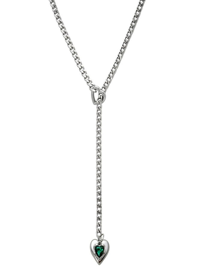 EverGlimp Heart Layer Pendant Necklace for Women, Adjustable Slip Chain with Colorful Gemstone & Heart Clasp, Romantic Jewelry Gift. (Silver-Green) - Image 1