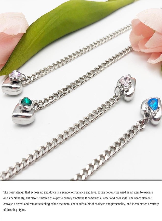 EverGlimp Heart Layer Pendant Necklace for Women, Adjustable Slip Chain with Colorful Gemstone & Heart Clasp, Romantic Jewelry Gift. (Silver-Green) - Image 3
