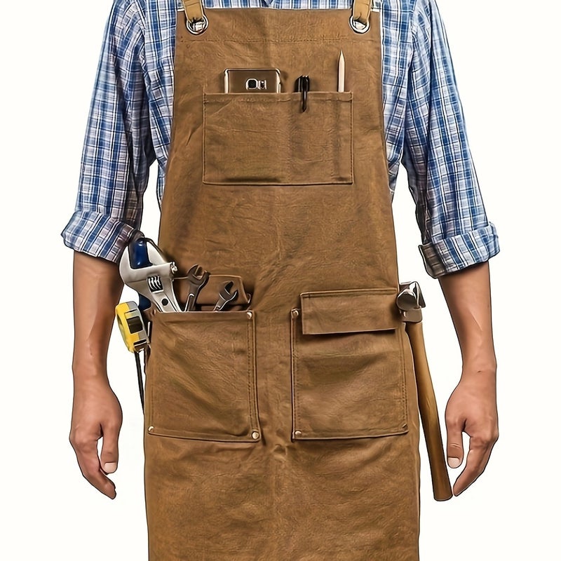 Men's Durable Adjustable Woodworking Apron - Sleeveless with Multiple Tool Pockets for Carpenters, Blacksmiths, Woodworkers (M-XXL)