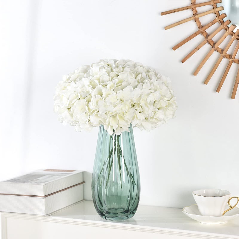 Lushidi 10Pcs Silk Hydrangea Heads With Stems Artificial Flowers For Wedding Party Home Decor (Off White)  One Size Off - Image 3