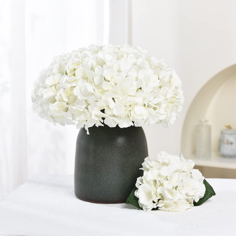 Lushidi 10Pcs Silk Hydrangea Heads With Stems Artificial Flowers For Wedding Party Home Decor (Off White)  One Size Off - Image 2