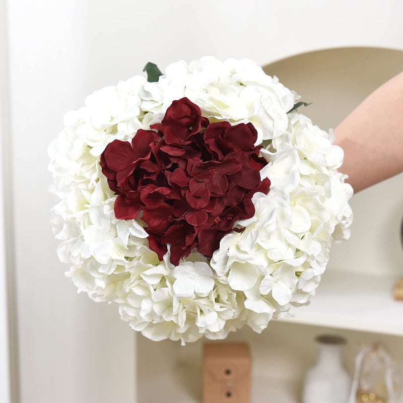 Lushidi 10Pcs Silk Hydrangea Heads With Stems Artificial Flowers For Wedding Party Home Decor (Off White)  One Size Off - Image 4
