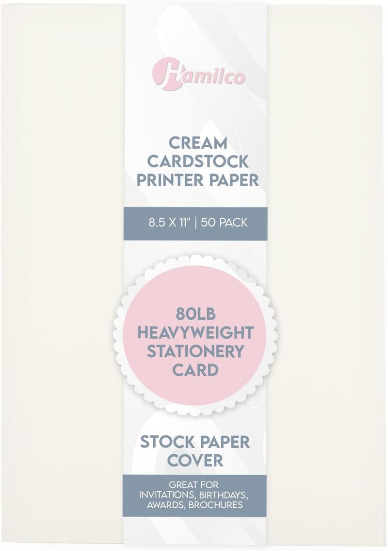 Hamilco Cream Colored Cardstock Printer Paper By (50-Pack)- 8.5 x 11” Thick Card Stock For Card Making- 80lb Heavyweight Stationery Card Stock Paper Cover- Great For Invitations, Birthdays, Brochures - Image 1