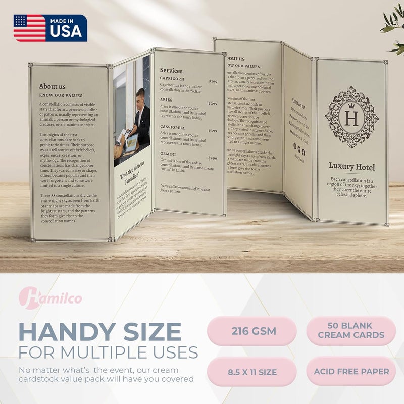 Hamilco Cream Colored Cardstock Printer Paper By (50-Pack)- 8.5 x 11” Thick Card Stock For Card Making- 80lb Heavyweight Stationery Card Stock Paper Cover- Great For Invitations, Birthdays, Brochures - Image 5