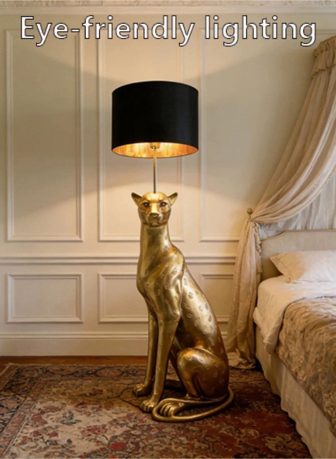 Floor Lamp Golden Cheetah Sculpture Floor Lamp - Luxury Retro Classic Art Decor Statue Light, LED Standing Lamp with 3 Color Temperatures, FRP Craft & Foot Switch, Ideal for Living Room, Bedroom & Hotel Lobby - Image 1