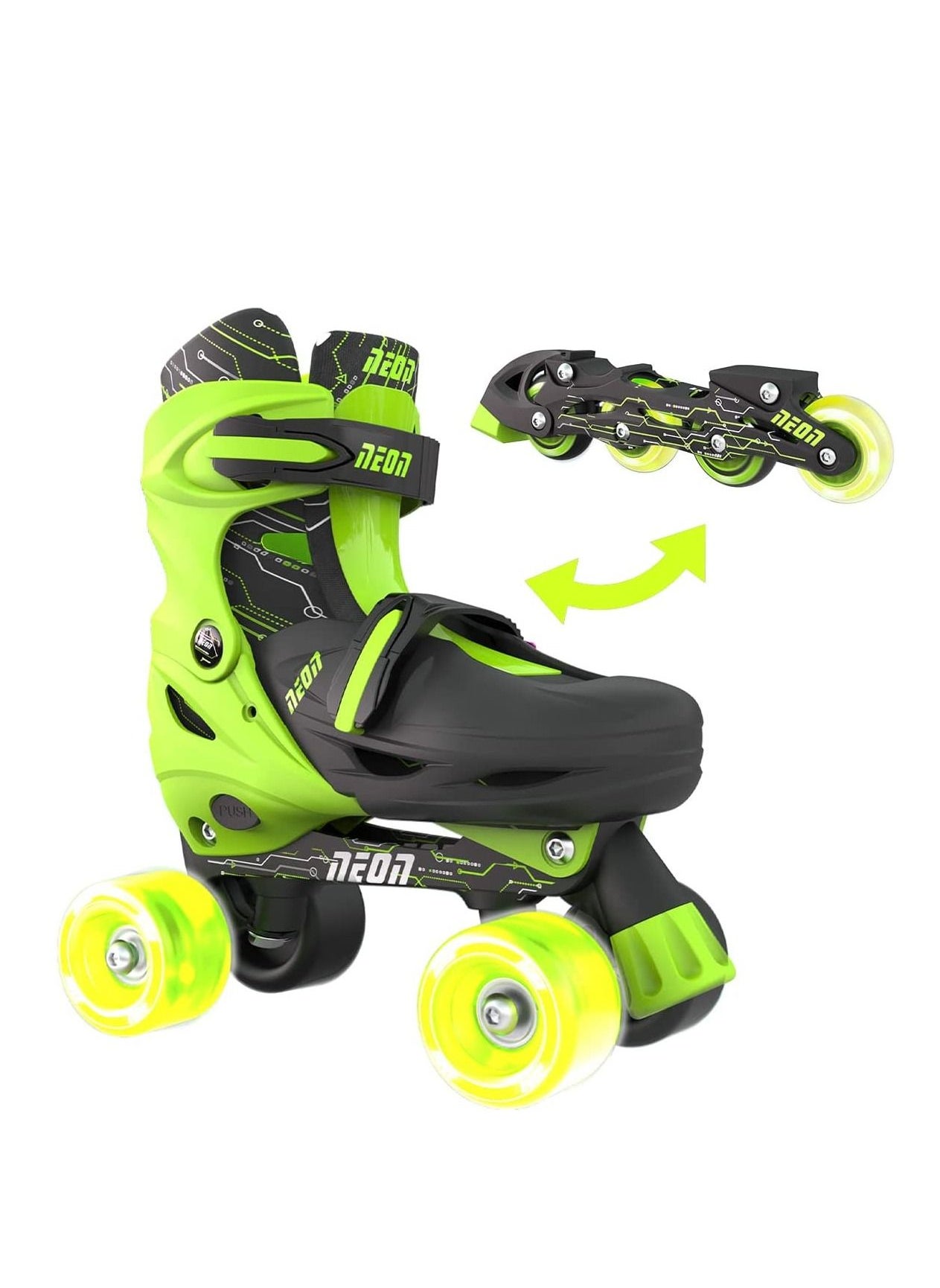 Neon 2 1 Quad and Inline Skates for 3 6 Years Old with LED Wheels