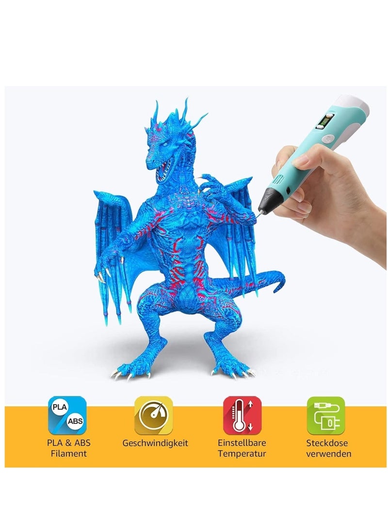 3D Printer Pen Set for Children Adults Gift, 3D Printer Pen with 12 Colours 1.75 mm PLA Filament, Each Colour 3 Metres, 250 Stencils eBook (Blue) - Image 5