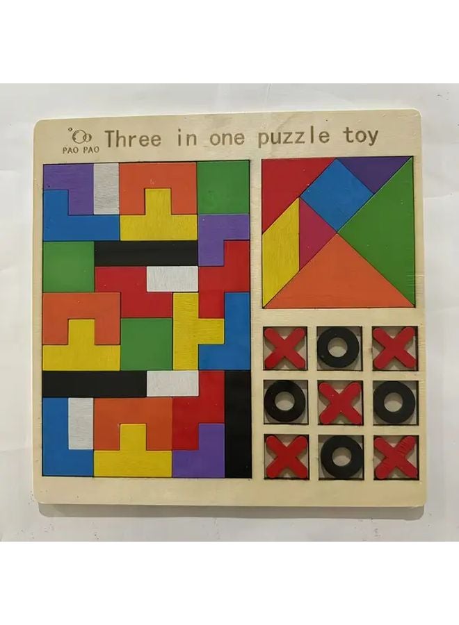 3 في 1 لعبة بازل خشبية لعبة هندسية ثلاثية الأبعاد مع مكائن ملونة اختبار ذهني - Image 1