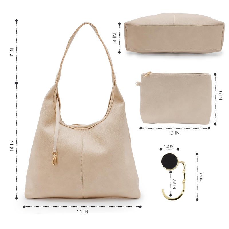 Cee & Dee Slouchy Hobo Bag, Style with Shoulder Strap, Zippered Compartments (Sandstone Ivory) - Image 5