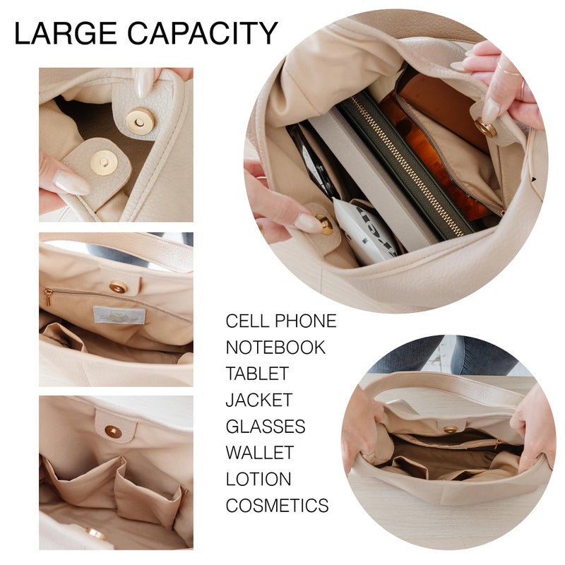 Cee & Dee Slouchy Hobo Bag, Style with Shoulder Strap, Zippered Compartments (Sandstone Ivory) - Image 4