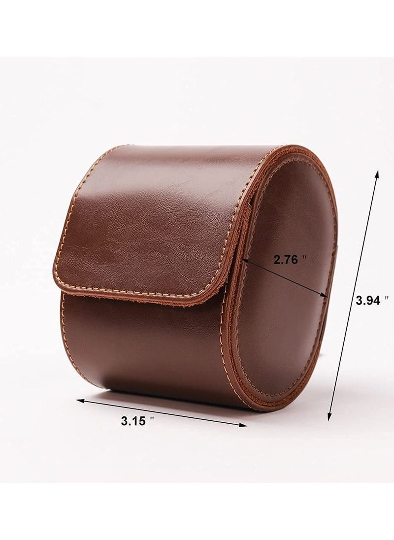 Excefore - Watch Roll Travel Case Brown Real Leather Watch Roll Single Watch Travel Case Leather Watch Box Roll Great for Travel with Large Watches Watch Storage Organizer Jewelry Gift BoxBrown - Image 1