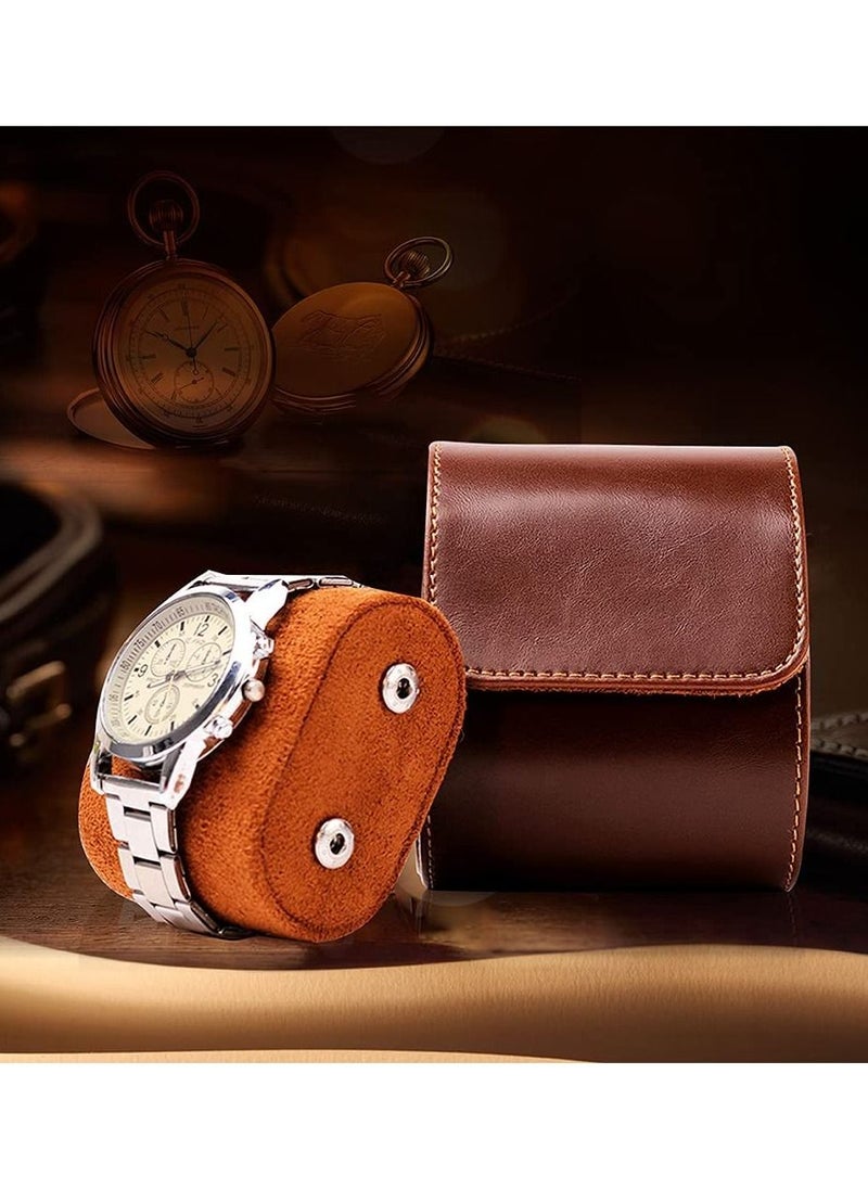 Excefore - Watch Roll Travel Case Brown Real Leather Watch Roll Single Watch Travel Case Leather Watch Box Roll Great for Travel with Large Watches Watch Storage Organizer Jewelry Gift BoxBrown - Image 1