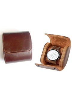 Watch Roll Travel Case Brown Real Leather Watch Roll Single Watch Travel Case Leather Watch Box Roll Great for Travel with Large Watches Watch Storage Organizer Jewelry Gift BoxBrown