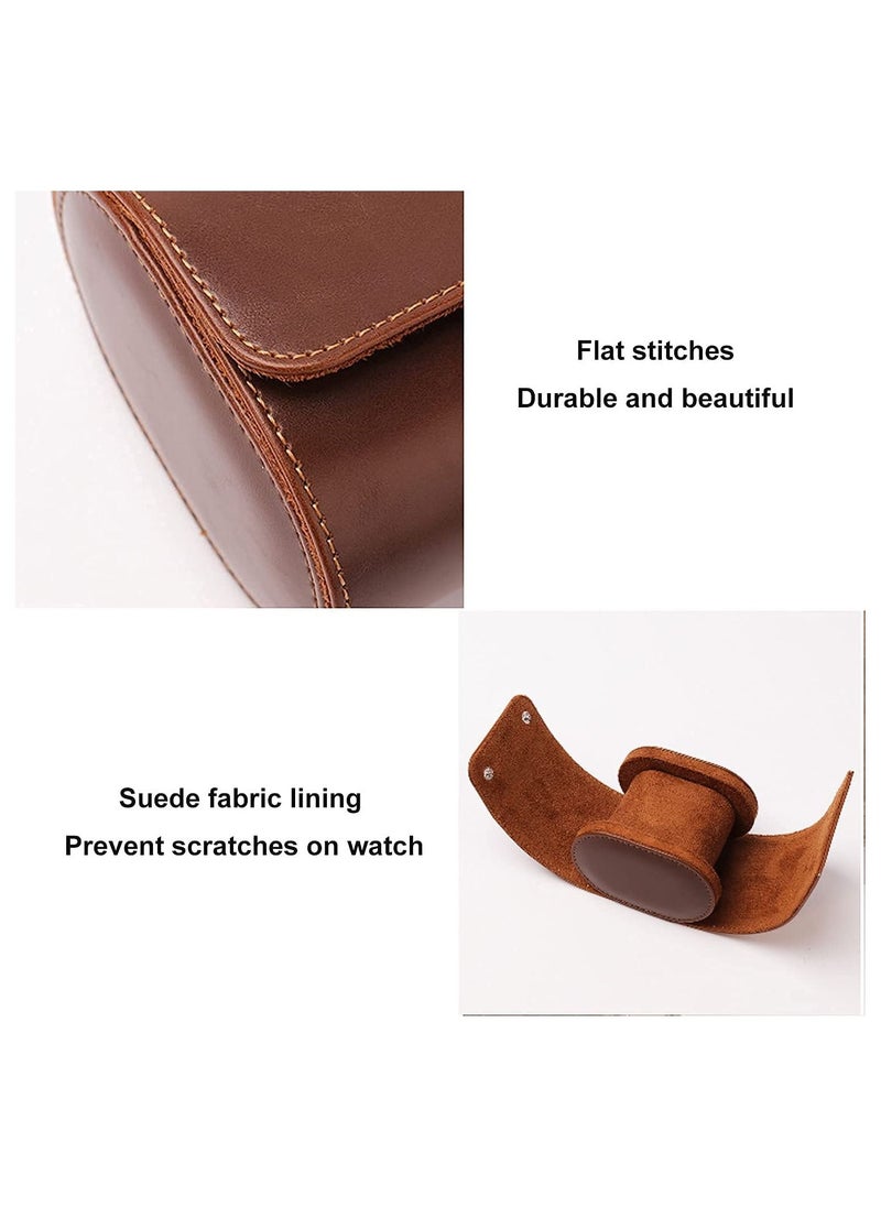 Excefore - Watch Roll Travel Case Brown Real Leather Watch Roll Single Watch Travel Case Leather Watch Box Roll Great for Travel with Large Watches Watch Storage Organizer Jewelry Gift BoxBrown - Image 1