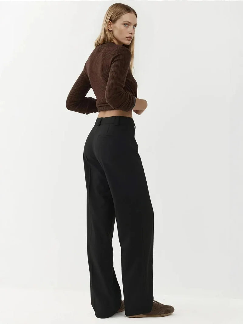 HICCUP Straight Leg Normal Waist Pants with Button Closure