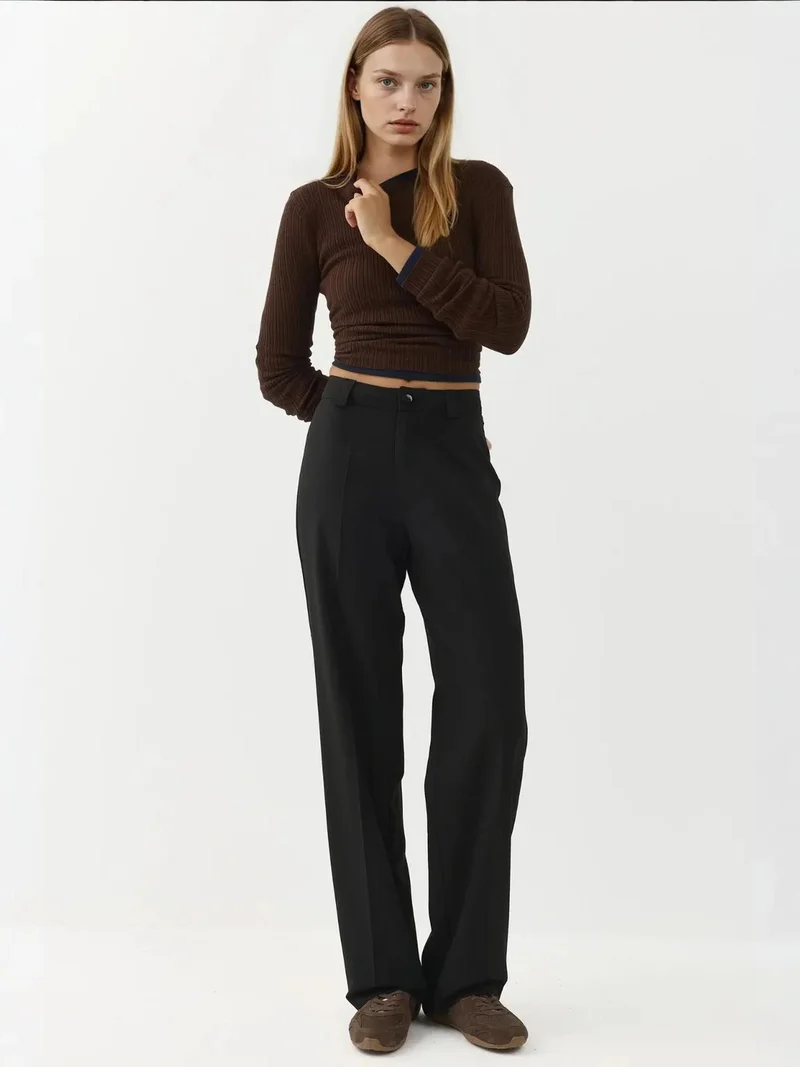 HICCUP Straight Leg Normal Waist Pants with Button Closure