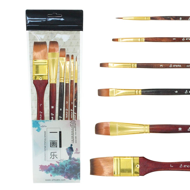 Eval Painting Brush 6PcsSet Professional Nylon Hair Flat Artist Art Supplies For Acrylic Oil Painting Art Brush Gouache Paint face miniatures detailing craft art painting model Wood short handle 
