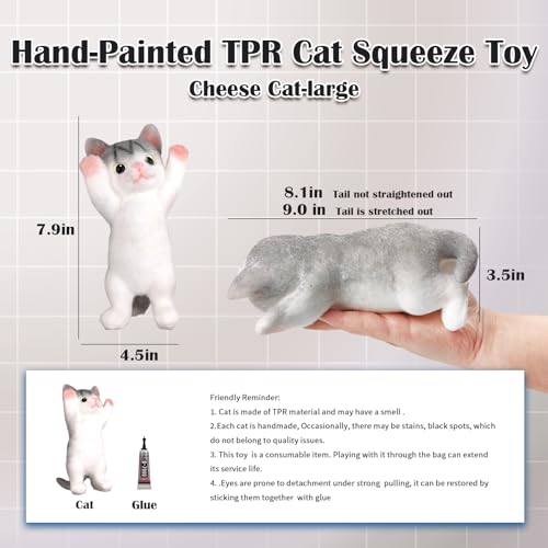 YVBBHE Big Hand Painted Cat Squishy ToysLarge Cute Ultra Soft Kitty Squeeze Fidget Toys for Stress Relief Kawaii Squishies Sticky Animal Toys for Adults KidsDecompression Sensory Balls Cheese - Image 5