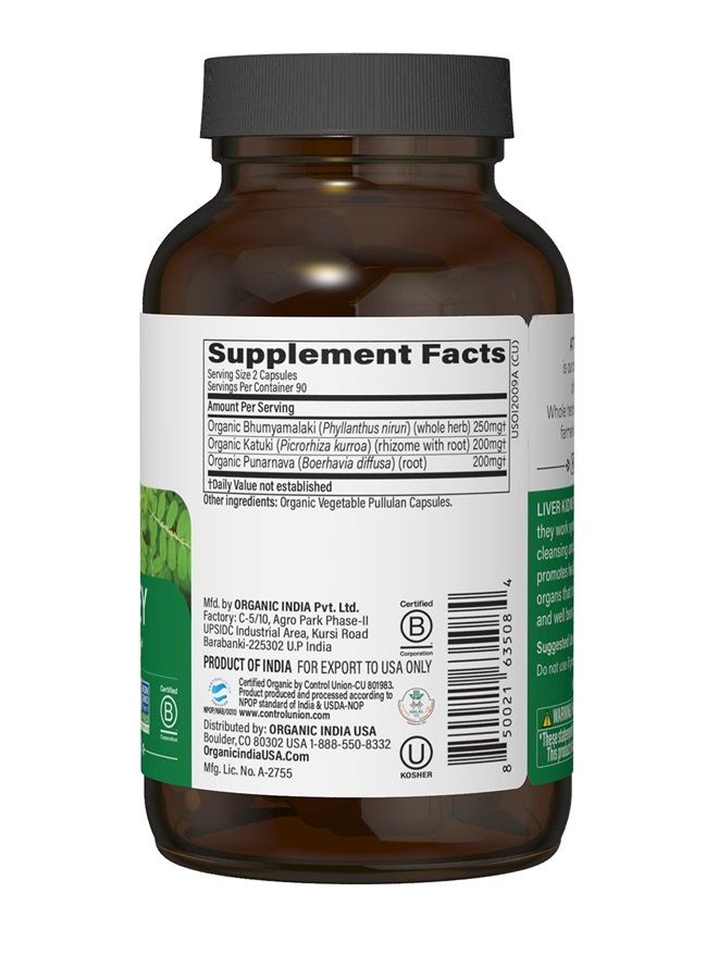 Organic India Liver Kidney Herbal Supplement - Detoxify & Rejuvenate, Supports Healthy Liver & Kidney Function, Vegan, Gluten-Free, Kosher, USDA Certified Organic, Non-GMO - 180 Capsules  - Image 2