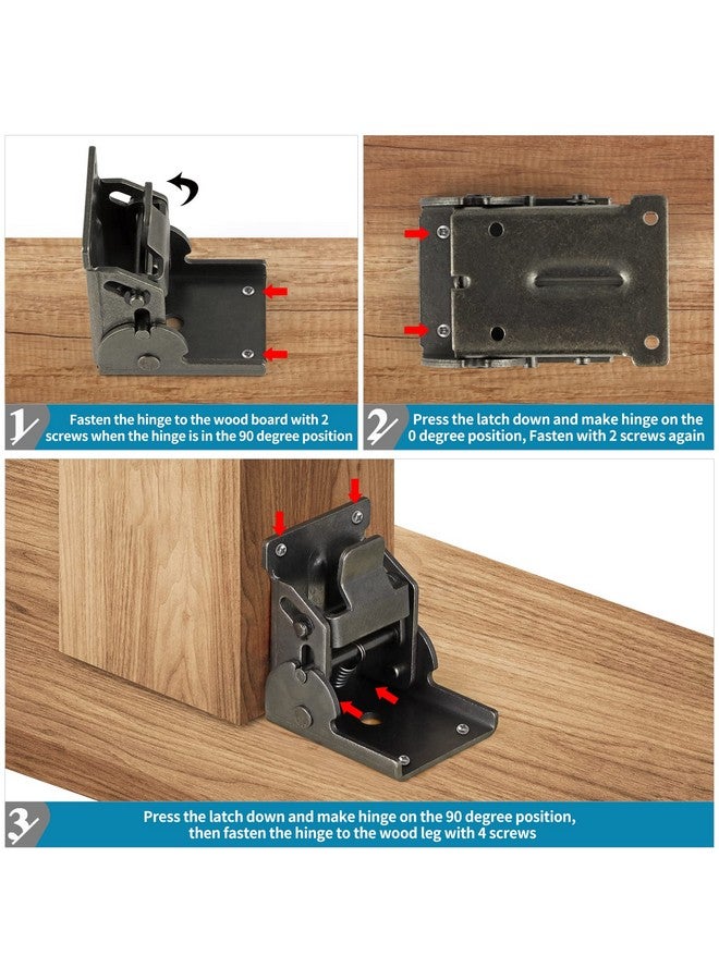 MDLUU MDLUU Folding Brackets Heavy Duty, 90 Degree Self-Lock Hinges for Table Leg, Wall Shelf, 330lbs Per, Pack of 4(Gunblack)  - Image 5