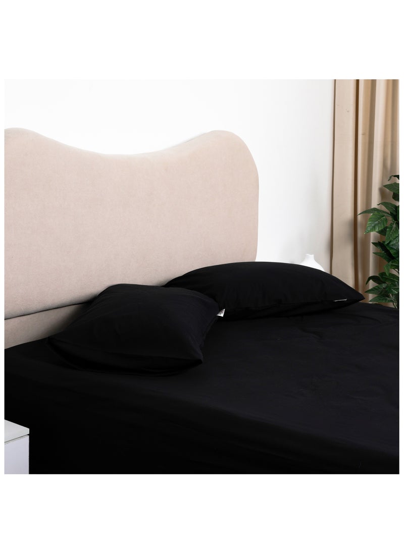 BedNHome Fitted Bed Sheet Set, 100% Egyptian Cotton, 250Tc,  Black  ,2Pillowcases. 120X200Cm  - Image 1
