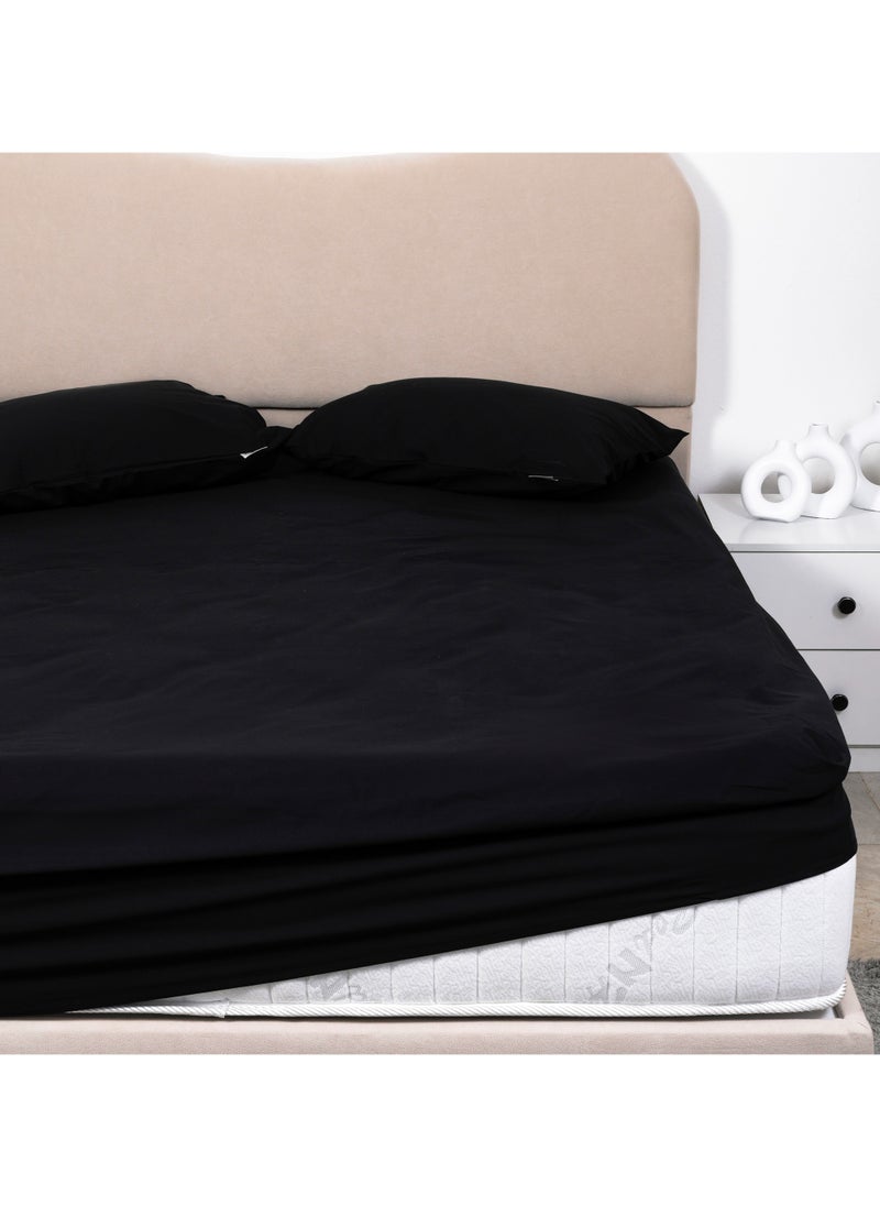 BedNHome Fitted Bed Sheet Set, 100% Egyptian Cotton, 250Tc,  Black  ,2Pillowcases. 120X200Cm  - Image 2