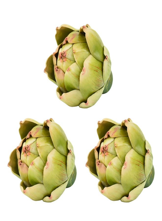 Luckforest Artificial Artichokes, Small Simulation Artichoke Fake Fruits for Home Kitchen Decor Wedding Table Fruit Basket Decoration Set of 3, Green - Image 1
