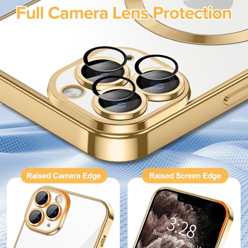 Hython Magnetic Clear for iPhone 11 Pro Case with Camera Lens Protector [Compatible with MagSafe] Luxury Plating Edge Slim Soft TPU Cover Protective Phone Case for iPhone 11 Pro 5.8", Gold - Image 4