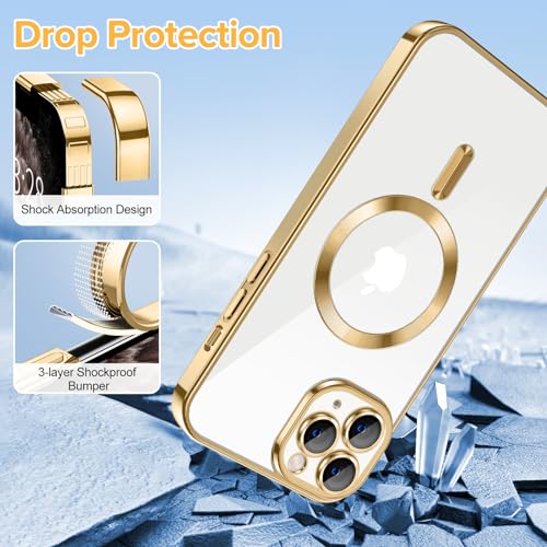 Hython Magnetic Clear for iPhone 11 Pro Case with Camera Lens Protector [Compatible with MagSafe] Luxury Plating Edge Slim Soft TPU Cover Protective Phone Case for iPhone 11 Pro 5.8", Gold - Image 5