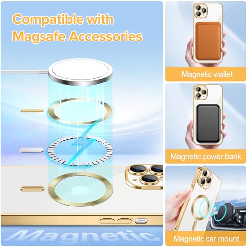 Hython Magnetic Clear for iPhone 11 Pro Case with Camera Lens Protector [Compatible with MagSafe] Luxury Plating Edge Slim Soft TPU Cover Protective Phone Case for iPhone 11 Pro 5.8", Gold - Image 3