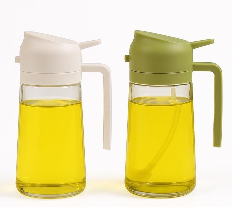 LIVVY 2-Pack Oil Dispenser & Spray Bottle Set (Green & Careem) – 15oz / 400ml Olive Oil Sprayer for Cooking, Air Fryer & Kitchen Use | Home & Kitchen Gadgets - Image 1