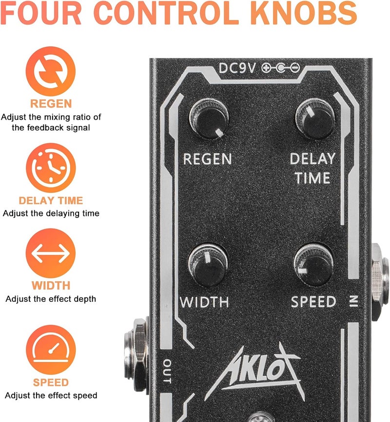 AKLOT Classic Flanger Guitar Pedal, Electric Effects Pedals Mini Single Type DC 9V True Bypass - Image 5