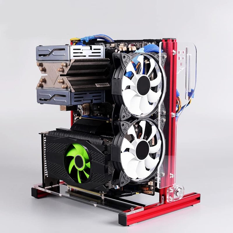 ATX/M-ATX/ITX DIY Chassis Bracket Open Chassis Mining Rig Frame ITX Case ATX Test Bench PC Case, Vertical Overclocking Open Aluminum Frame Chassis Rack, Water-Cooled PC Test Bench (Red) - Image 2