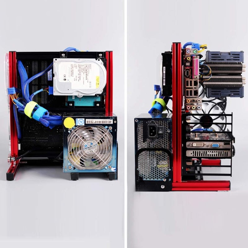ATX/M-ATX/ITX DIY Chassis Bracket Open Chassis Mining Rig Frame ITX Case ATX Test Bench PC Case, Vertical Overclocking Open Aluminum Frame Chassis Rack, Water-Cooled PC Test Bench (Red) - Image 5