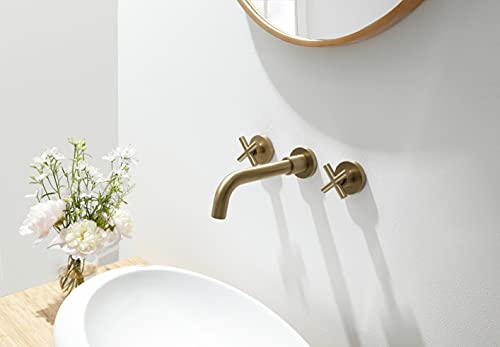 SITGES Gold Bathroom Faucet, Double Handle Wall Mount Bathroom Sink Faucet and Rough in Valve Included (Gold) - Image 5