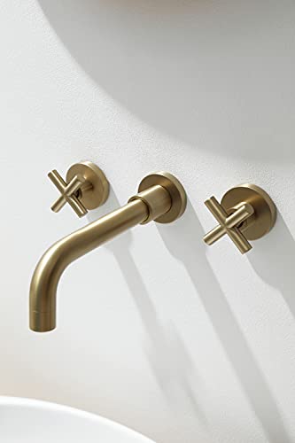 SITGES Gold Bathroom Faucet, Double Handle Wall Mount Bathroom Sink Faucet and Rough in Valve Included (Gold) - Image 2