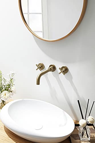 SITGES Gold Bathroom Faucet, Double Handle Wall Mount Bathroom Sink Faucet and Rough in Valve Included (Gold) - Image 3