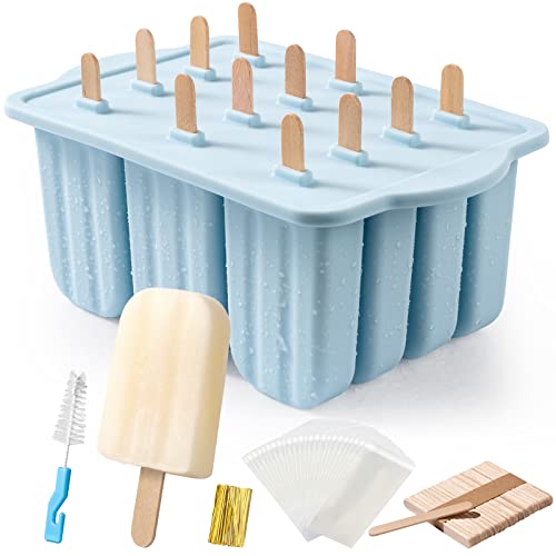 MEETRUE Popsicles Molds, MEETRUE 12 Pieces Silicone Popsicle Molds Easy-Release BPA-free Popsicle Maker Molds Ice Pop Molds Homemade Popsicle Ice Pop Maker with 50PCS Popsicle Sticks+Cleaning Brush - Image 1