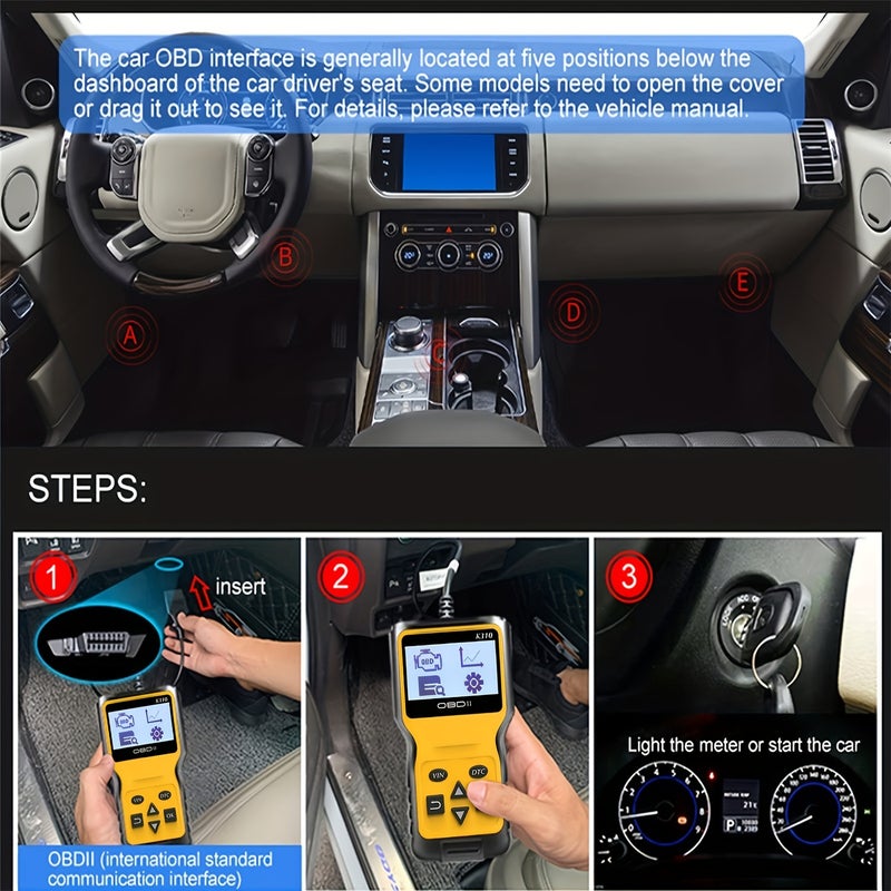 K310 OBD2 Code Reader, Automotive Engine Fault Diagnosis Scanner Plug and Play Obd2 Automatic Code Reader, Quick Diagnosis, Suitable for All Cars Since 1996, vibrant yellow - Image 4