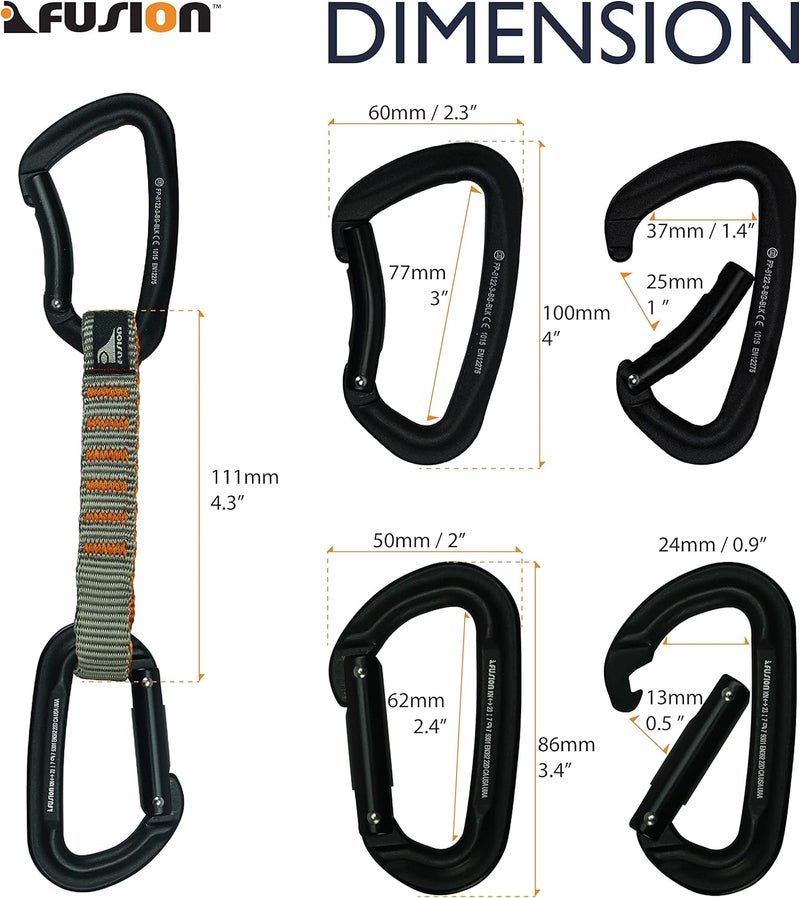 FUSION Climb 6-Pack 11cm Quickdraw Set with Contigua Blue Straight Gate Carabiner/Techno Zoom Bent Gate Carabiner,One Size - Image 2