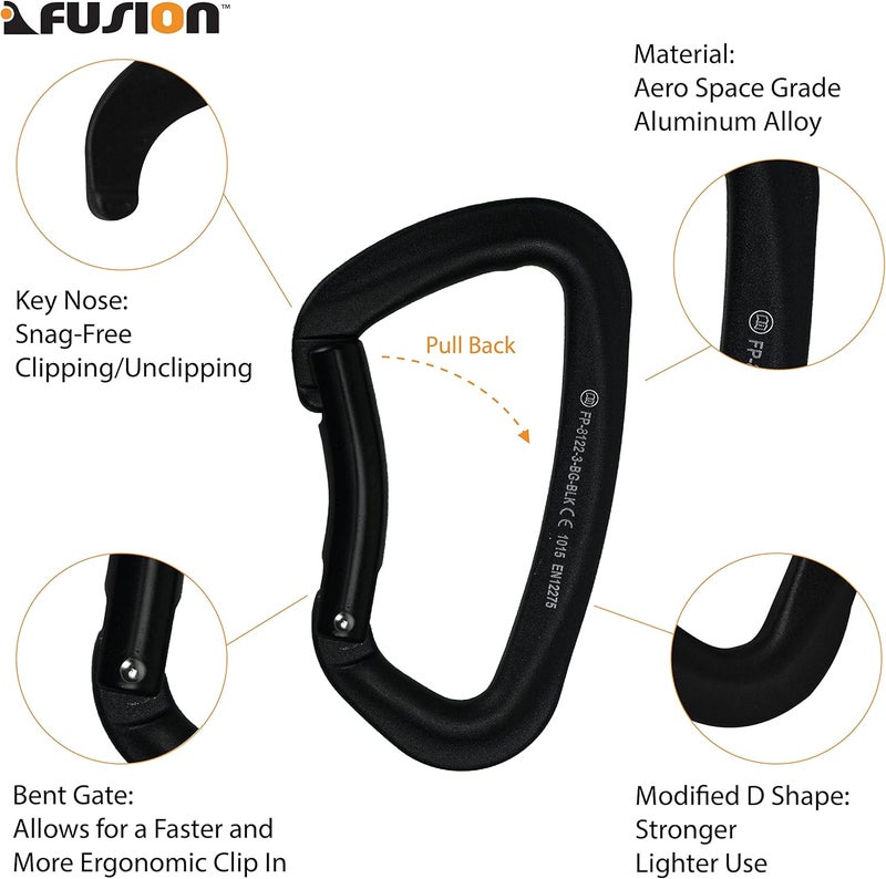 FUSION Climb 6-Pack 11cm Quickdraw Set with Contigua Blue Straight Gate Carabiner/Techno Zoom Bent Gate Carabiner,One Size - Image 3