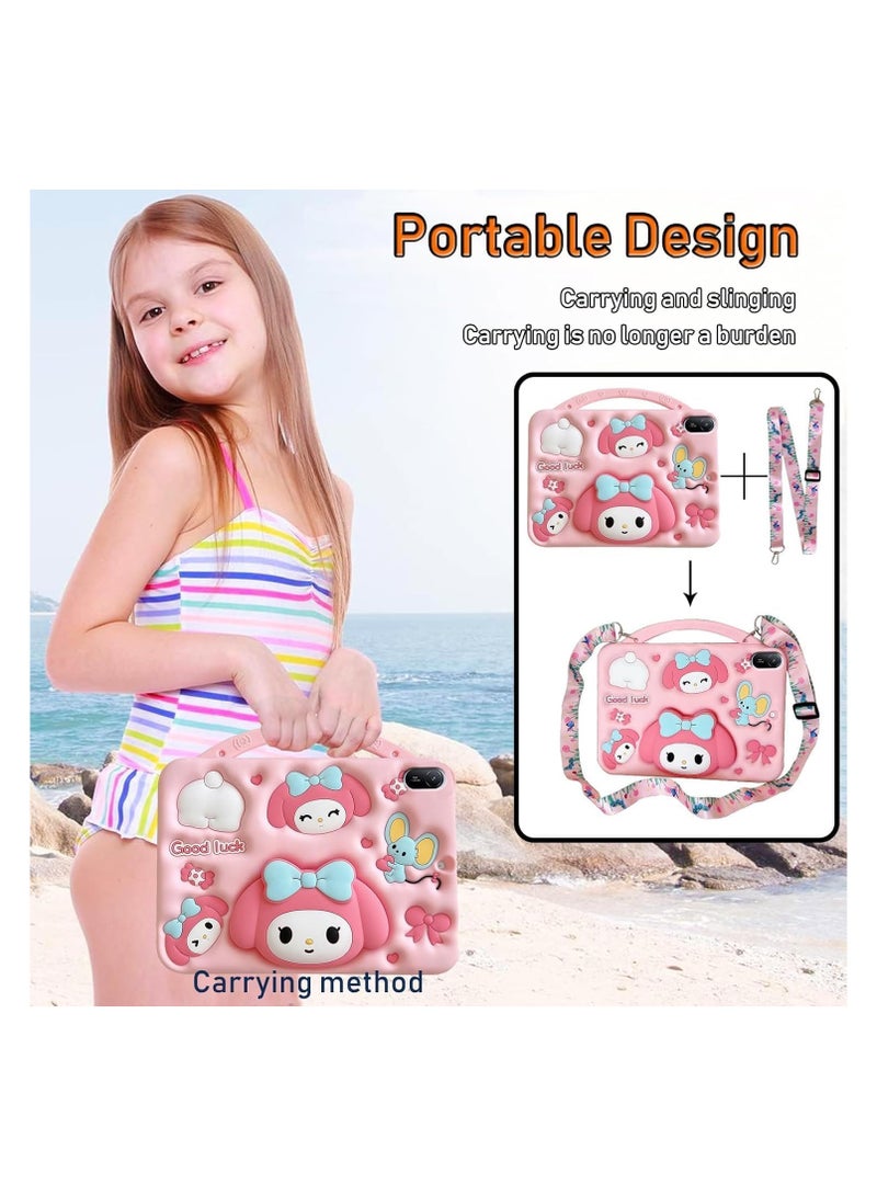 عام غطاء واقي صديق للأطفال متوافق مع Huawei MatePad SE 11 بوصة 2024 - غطاء سيليكون كارتوني مدمج لحن موسيقي، ماص للصدمات مع مقبض حامل وحزام كتف - Image 3