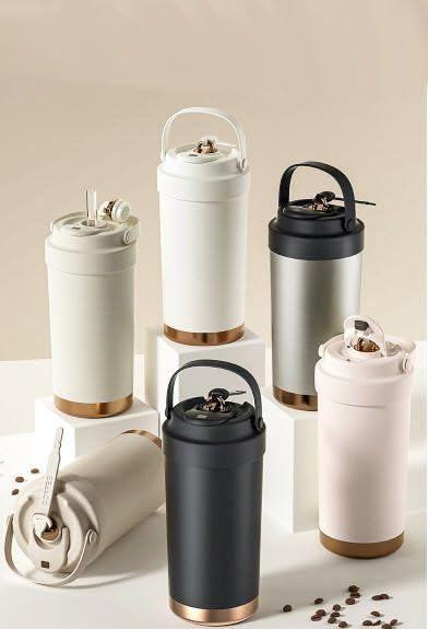 daiDokoro Stainless Steel Travel Coffee Thermos/Tumbler with Straw 8-Hour Hot & Cold Retention - Almond Brown - Image 5