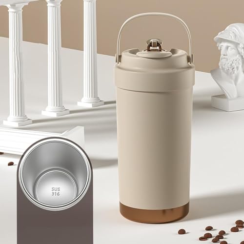 daiDokoro Stainless Steel Travel Coffee Thermos/Tumbler with Straw 8-Hour Hot & Cold Retention - Almond Brown - Image 4