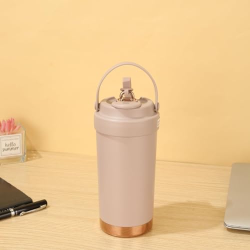 daiDokoro Stainless Steel Travel Coffee Thermos/Tumbler with Straw 8-Hour Hot & Cold Retention - Almond Brown - Image 2