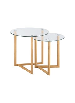 DANUBE HOME Bryner Set Of 2 Glass Nesting Table- Natural Oak  - Image 2