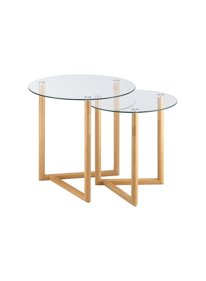 DANUBE HOME Bryner Set Of 2 Glass Nesting Table- Natural Oak - Image 2